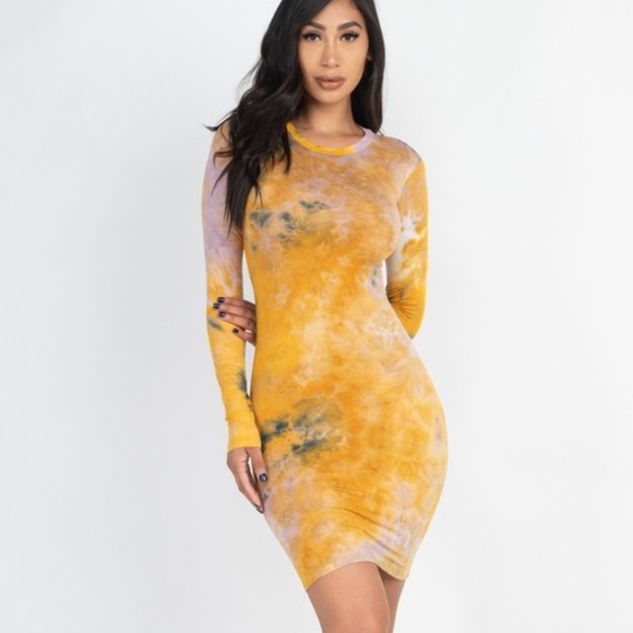 Tie-Dye Basic Long Sleeve Bodycon Dress - Picture 2 of 7